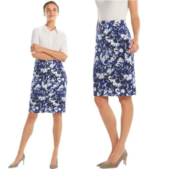 MM. LaFleur Dresses & Skirts - MM Lafleur The Cobble Hill Floral Print Cotton Pencil Skirt Blue Navy White 10